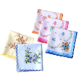 Cotton Handkerchief Floral Embroidered Women Handkerchiefs Flower Lady Hankies Mini SquareScarf Boutique Pocket Towel Free