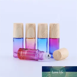 Packaging Bottles 500pcs/lot 5ML Gradient Color Roll-On Perfume Essential Oil Bottle Steel Metal Roller Ball Bottles with Wood Looks Plastic Cap