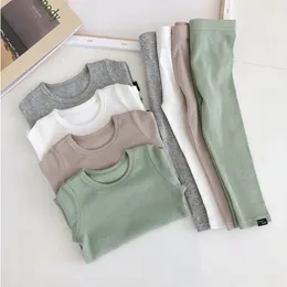 New Autumn Spring Children Kids Pajamas Set Baby boys Girls Solid Cotton Lounge Wear Home Wear 2pcs Elastic Underwear 2T-6T LJ200917