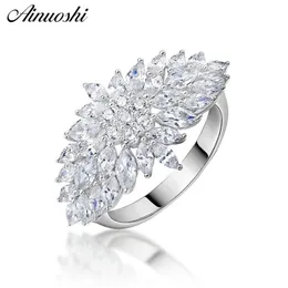 AINUOSHI Exaggrate Fiore 925 Sterling Silver Donne Anelli di fidanzamento di nozze Anniversario Ragazze Anelli Regali anelli di animales Y200106