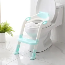 折りたたみ式トイレの梯子の調節可能な普遍的なスプラッシュ抵抗タインの座席の守られたトイレの座席のトレーニングリムーバブルクッションパッドLJ201110