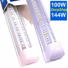 V Em forma de tubos LED integrados Luz 4FT 5FT 6FT 8FT lâmpadas Lâmpadas T8 72W 120W Lâmpadas duplas lâmpadas Lâmpadas de lâmpadas Cooler porta de iluminação adesivo para teto de parede