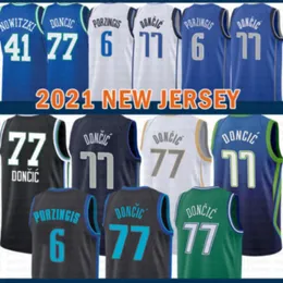 2021 Yeni Luka Basketbol Forması 77 Doncic Mens Kristaps 6 Porzingis Mesh Retro Dirk 41 Nowitzki Gençlik Çocuklar Yeşil