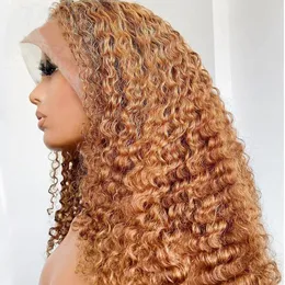 30 # blond koronki przednie ludzkie peruki do włosów Pre zepsuty brazylijskie włosy szczeliny 100% nieprzetworzone kręcone ludzkie