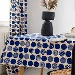 Royal Blue Big Dot Geometric Printed Table Cloth Rectangular Cotton Linen Table Cover Mesa Geometric Modern Simplicity