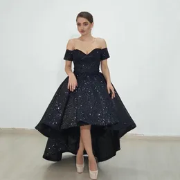 Saudi Arabic Sexy Black Sparkly High Low Prom Dresses Off Shoulder Sweetheart Formal Sequined Evening Party Gown Lady Gala Robe De Soiree Custom Made