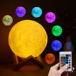 LED Moon Light Remote Control USB Semester Sova Uppladdningsbar Kreativ Dream Table Night Lamp Färgtrekdräkt Dekor Bedroom Present