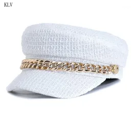 Berets Women Retro Plaid Weave Płaska czapka beretowa metalowa linowa linowa linę Elegancki regulowany sobo dieście granatowy hat1