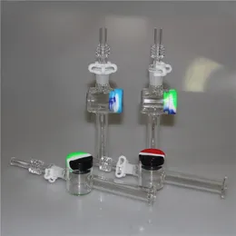 Mini Glass Nectar Pipe Hookah med 10mm 14mm kvartspetsar Keck Clip 5ml Silikonbehållare Reclaimer Kit för rökning Dab Straw Pipes