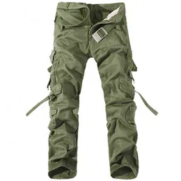 Mężczyźni Spodnie Cargo Mens Casual Bawełniane Spodnie Solidne Męskie Spodnie Wojskowe Kombinezony Multi Kieszenie Dekoracji Plus Rozmiar bez paska G0104