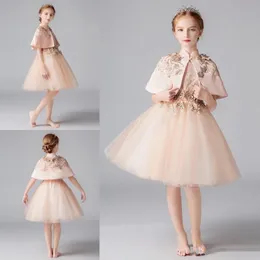 Kwiat Dziewczyny Sukienki Z Okładami Aplikacje Koraliki Kolano Długość Kids Pacjent Party Dress Princess Suknie Szaty De Fête