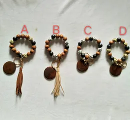 Foreign trade personalized keychain blank wooden pendant leopard pattern bead tassel bracelet