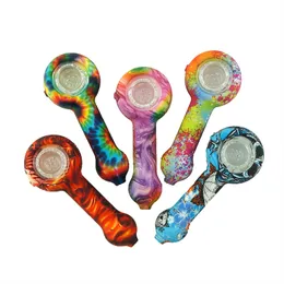 Water pipes silicone Glass Pipe hand smoking accessories Bong Spoon Pipe Portable silica gel glass water pipe glass smoking pipes