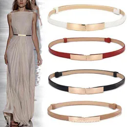 FOR Belt dress simple versatile Fashion Women Leather Belt Thin Skinny Metal Gold Elastic Buckle Waistband Belt Dress G220301