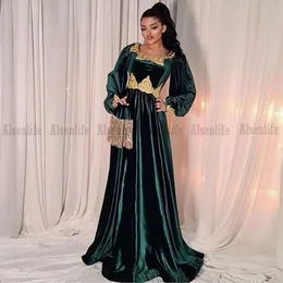 Kosovo Albanian Caftan Evening Party Gowns Middle East Arabic Dubai Prom Dresses Velvet Gold Applique Formal Wear