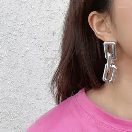 Hoop & Huggie Europe And America Geometric Chain Earrings Women's Personality Exaggerated Fashion Gold Silver Square Hollow Button Earr