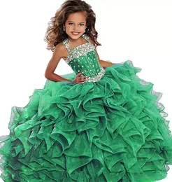 NUEVA Emeralda Green Girls Pageant Dress Ball Vestido Largo Turquoise Organza Cristales con volantes Vestidos de fiesta de cumpleaños para niñas para Junior XU 0216