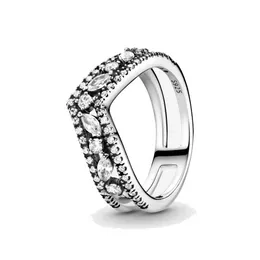 Feiner Schmuck, authentischer Ring aus 925er-Sterlingsilber, passend für Pandora-Charm, funkelnder Marquise-Doppelquerlenker, Verlobungsring zum Selbermachen