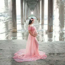 Puntelli per fotografia di maternità Abito per gravidanza per riprese fotografiche Abiti in gravidanza senza spalle per le donne Maxi abito di maternità G220309