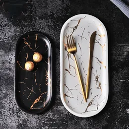 Nordic Marbled Ceramic Oval Plate Western Dish Dessert Plate Jewelry Storage Tray Tableware Accessories Sushi Seafood Dish 201217