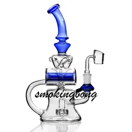 9.8 inchs Recycler Oil rigs glass Water bongs Smoke Pipe freezable water pipe percolator wax ashcatcher with 14mm joint