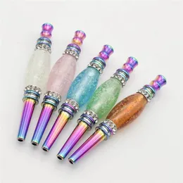 Colorful Glow In The Dark Pipes Smoking Oil Burner Pipe Portable Detachable Cigarette Holder Metal Filter with diamonds shinny