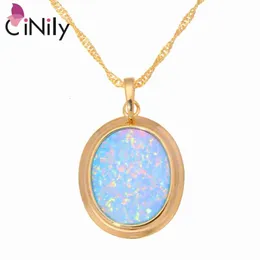 Cinily Green & Blue Fire Opal Stone Necklaces Pendants Yellow Gold Color Oval Dangle Charm Luxury Large Vintage Jewelry Woman