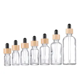 Bambu lock 5-100 ml klara glas droppflaskor för kosmetik essens