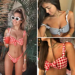 Bow-Knot Plaid Bikinis 2020Brazilian Sexy Bikini Set Push Up Biquini Badeanzug Halter Bademode Frauen Badeanzug Badegäste T200708