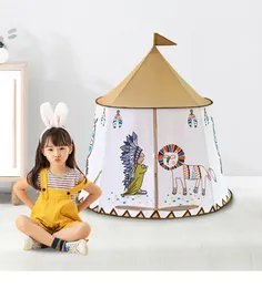 Portable Children's Tent Kids Wigwam Play House Tent For Kids Princess Castle Teepee Hang Flag Baby Foldable Children's Room Toy LJ200923
