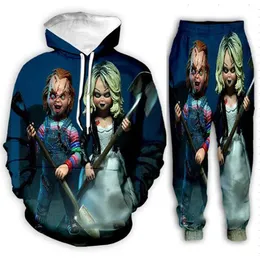 Hurtownie - Nowa Moda Mężczyzna / Kobiet Horror Movie Chucky Bluza Joggers Śmieszne 3D Print Unisex Bluzy + Spodnie J030