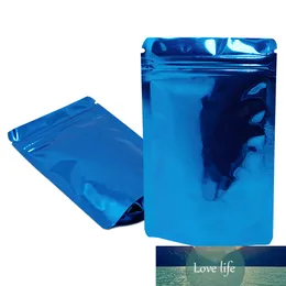 100st stativ upp slät yta blå aluminiumfolie dragkedja paketpåse återförslutbar zip lås mylar folie te mutter lagringspaket