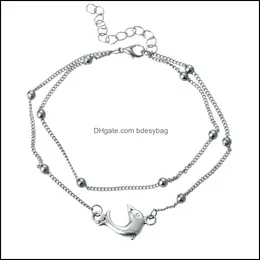 Anklets smycken 1pc kedja delfin fisk anklet armband sandal fot kvinnor ben hav strand ankel droppleverans 2021 oiubz