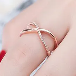 New Charm Fashion Gold Zircon Stone Open Ring Fashion Simple Smooth Crossover Ring Big Letter X Gift for Women Party Wedding Jewelry