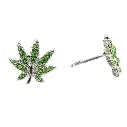 Solid 925 Sterling Silver Maple Leaf Stud Dangle Kolczyki Dziewczyna Bling Crystal CZ Diamond Green Różowy Różnica dla Lady