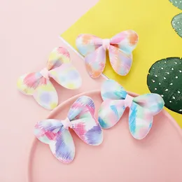 2022 NEW 3.2INCH TIE DYE HAIR BOW HAIR CLIPSベビーガールスパンコールヘアボウヘアピンキッドバレットチルドレンアクセサリー