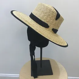 New 11cm Wide Brim Summer Beach Wheat Straw Cap Women Kentucky Derby Sun Ribbon Tie Boater Hat for Vacation Y200714