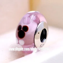 2pcs 925 sterling argento cartone animato rosa murano perline in vetro misura vinta bracciali di fascino gioielli Pandora collana