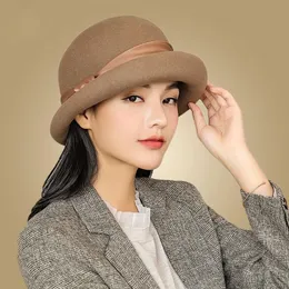 Winter Hats For Women Wool Fedora Hat With Bow Ribbon Elegant Lady Chapeau Femme Wide Brim Felt Hats Cloche Sombrero