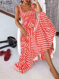 ZANZEA 2022 Fashion Striped Printed Sundress Women Casual Sleeveless Straps Vestidos Elegant Lace Up Kaftan Holiday Club Dress Y220214