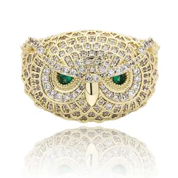 Hip Hop Micro Better Green Eyed Owl Gold Silver Color Bling Iced Out Cubic Cyrkon Biżuteria Prezent