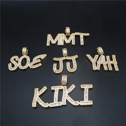 Erkek Kadın Hotsale Özel Adı Kolye Altın Gümüş Renk Tam Bling CZ Letter Kolye Kolye ile 24 inç Halat Zincir