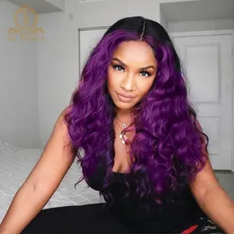 Lace Wigs Violet Purple Color Wig Water Wave Front Human Hair Pre Plucked HD Transparent For Black Women Na Beauty