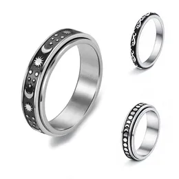 Kluster Ringar Smycken Starsmoon Vintage Unisex Rotera fritt Spinner Ring Ångest Figet Titanium Steel