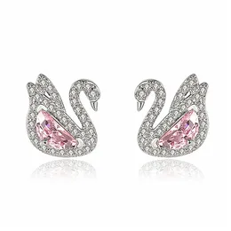 Elegante cigno rosa cristallo zircone diamanti pietre preziose orecchini per donna ragazza colore oro bianco gioielli moda regali