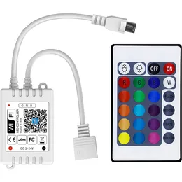 RGB-kontroller, SMART WiFi Bluetooth LED-kontroller, kompatibel med Alexa / Google Assistant, för 5050/3528 LED-lampor Ljus, 24 Nyckel fjärrkontroll