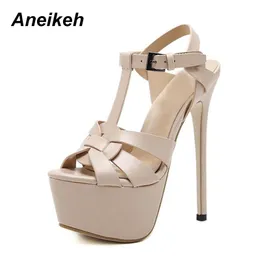 Aneikeh stiletto sandalet 17 cm platform yüksek topuk moda açık burun gladyatör toka kayış yaz seksi kutup dans gece kulübü ayakkabı Q1217