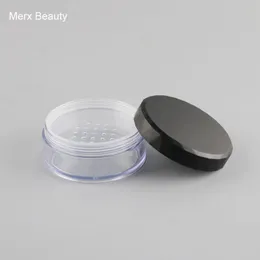 50PCS 50ML Clear Plastic Loose Powder Jar With Sifter,Empty Round Cosmetic Containers With Black Matte Cap, Portable Makeup Case