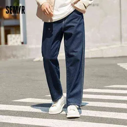 SEMIR Jeans Men Loose Straight 2021 Fall New Korean Style Trendy Trousers Men'S Pure Cotton Blue Pants G0104