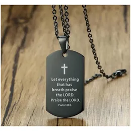 Bible Verse Necklace Cross Stainless Steel Mens Necklace Dog Tag Pendant Religious Jewelry Black For Christian Prayer Gift 4Uvgc